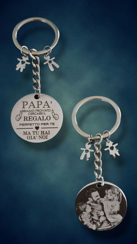 PORTACHIAVI PAPA' CON FOTO E CHARM BIMBI